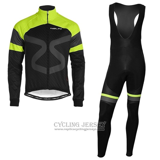 2019 Cycling Jersey Nalini Black Green Long Sleeve And Bib Tight
